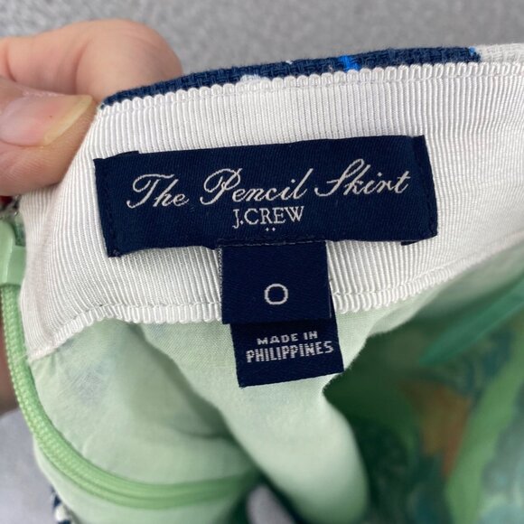 J Crew Skirt Womens 0 Blue Multi Floral Pencil Below Knee Cotton Office Career - Picture 6 of 11